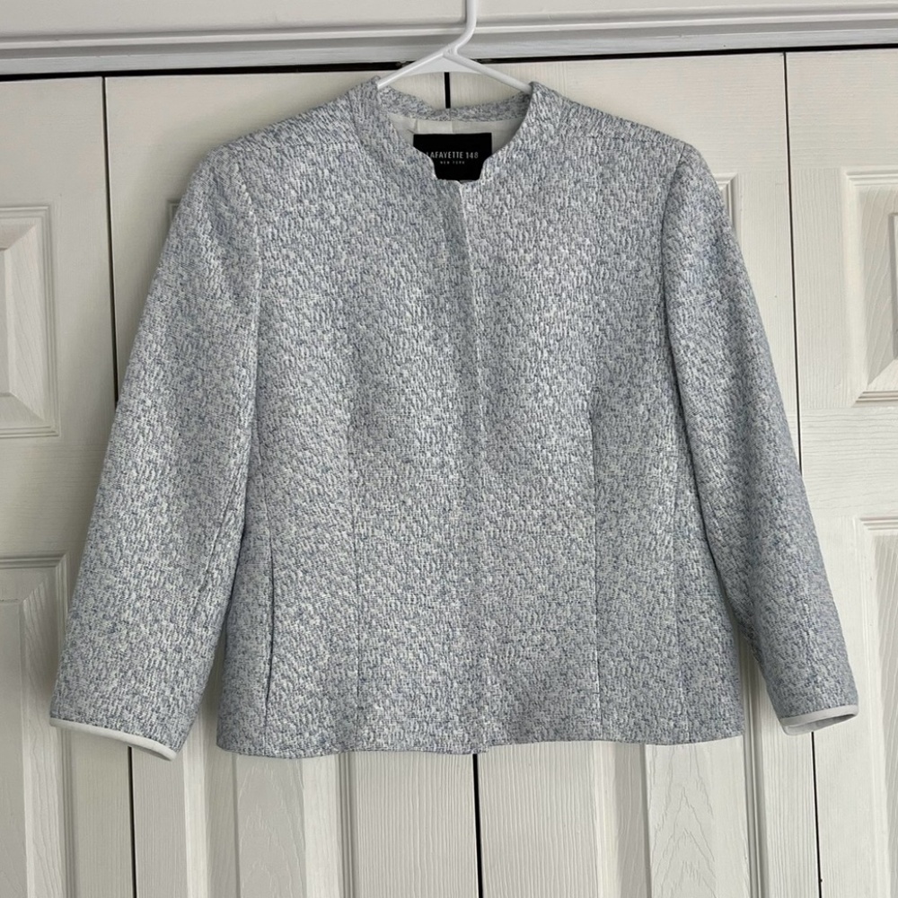 LAFAYETTE 148 Women's Blue & White Long Sleeve Zip Up Blazer Coat - Size 8